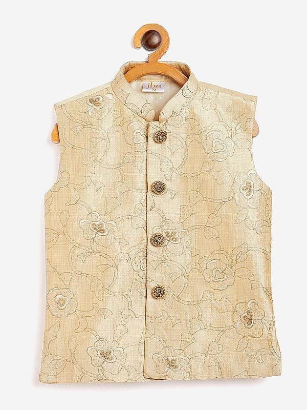 exotic india Silk Blend Floral Embroidered Modi Jacket 