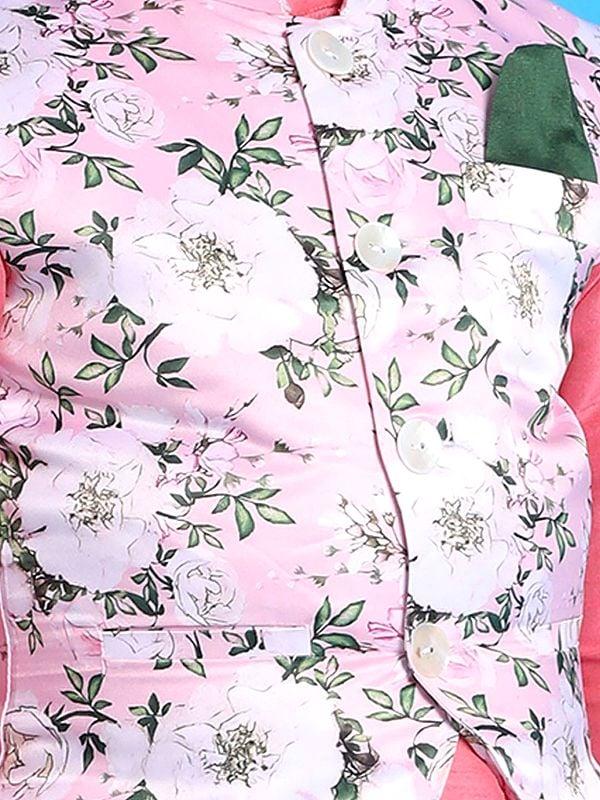 Exotic India Silk Blend Pink Kurta Pajama And Floral Printed Modi Jacket 
