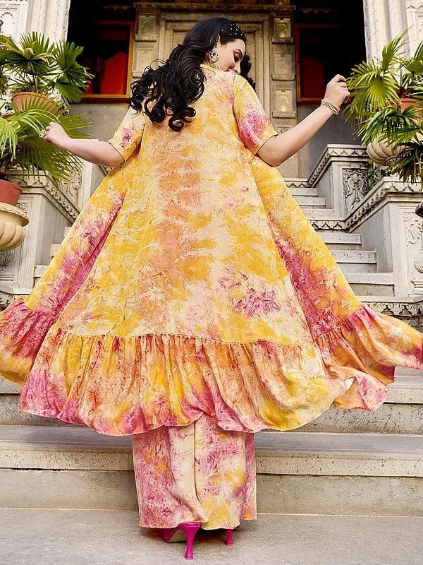 Exotic India Silk Printed Koti Style Co-Ords Indo-Western Suit 