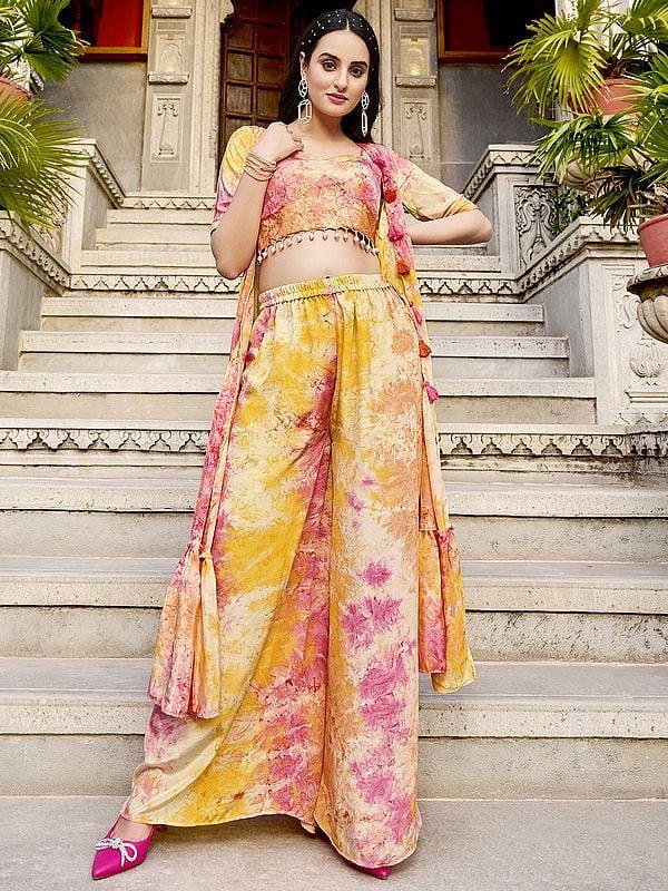 exotic india Silk Printed Koti Style Co-Ords Indo-Western Suit