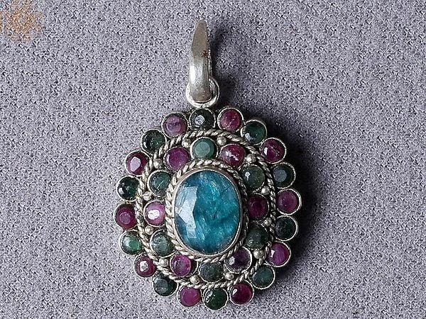 exotic india Silver Blue Emerald Ruby Pendant from Nepal