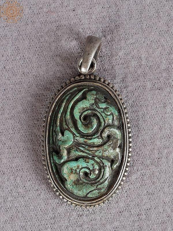 exotic india Silver Figure Pendant with Emerald Stone 
