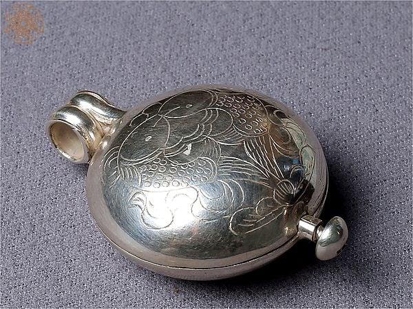 Exotic India Silver Ghau Pendant With Matsyayugma Symbol