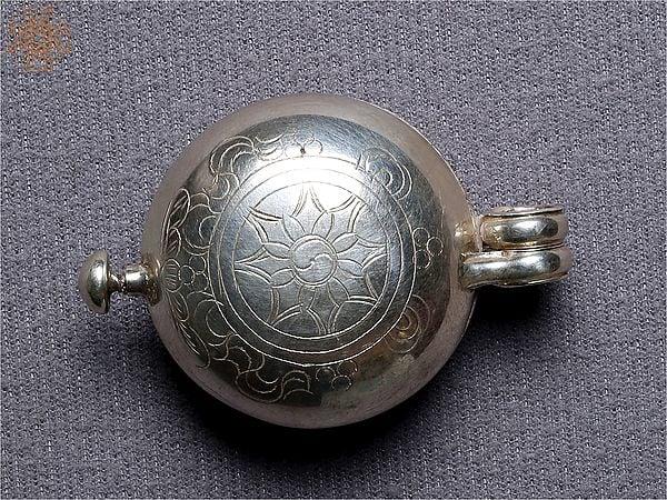 exotic india Silver Ghau Pendant with Matsyayugma Symbol 