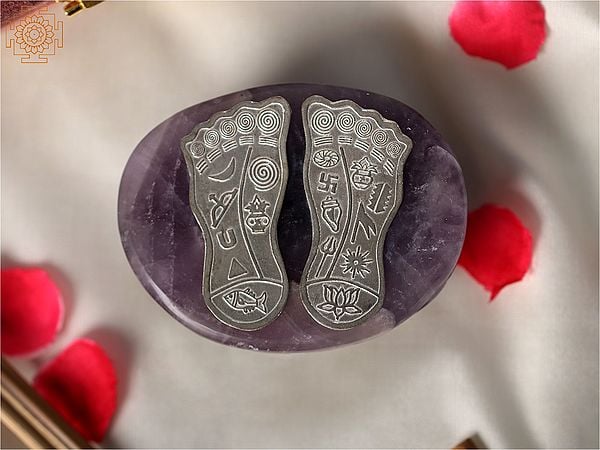 Exotic India Silver Lakshmi Charan Paduka On Amethyst Base 