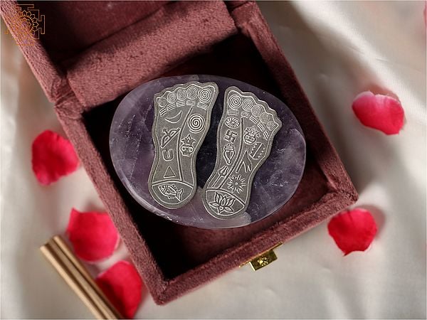Exotic India Silver Lakshmi Charan Paduka On Amethyst Base 