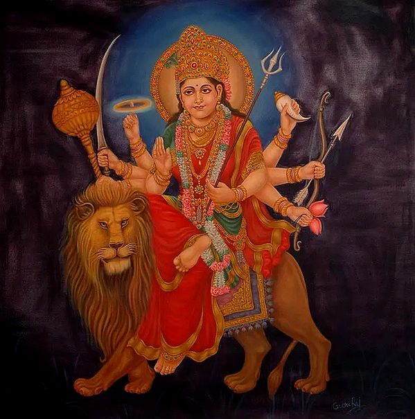 exotic india Simhavahini Devi Durga - Beauty And Ferocity