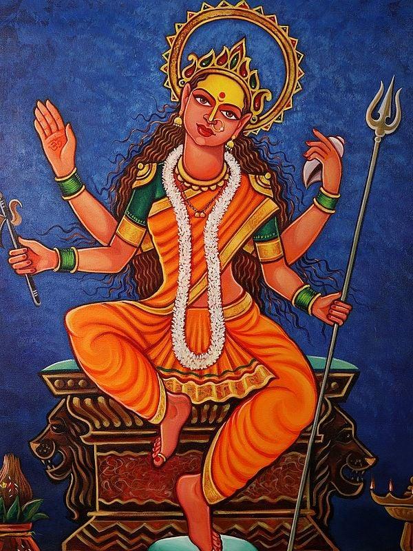 Exotic India Sitting Durga On Aasana | Acrylic On Canvas 