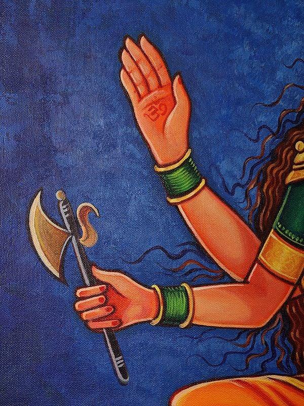 Exotic India Sitting Durga On Aasana | Acrylic On Canvas 