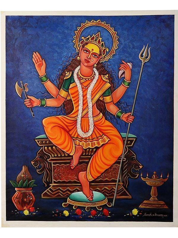 exotic india Sitting Durga On Aasana | Acrylic On Canvas 
