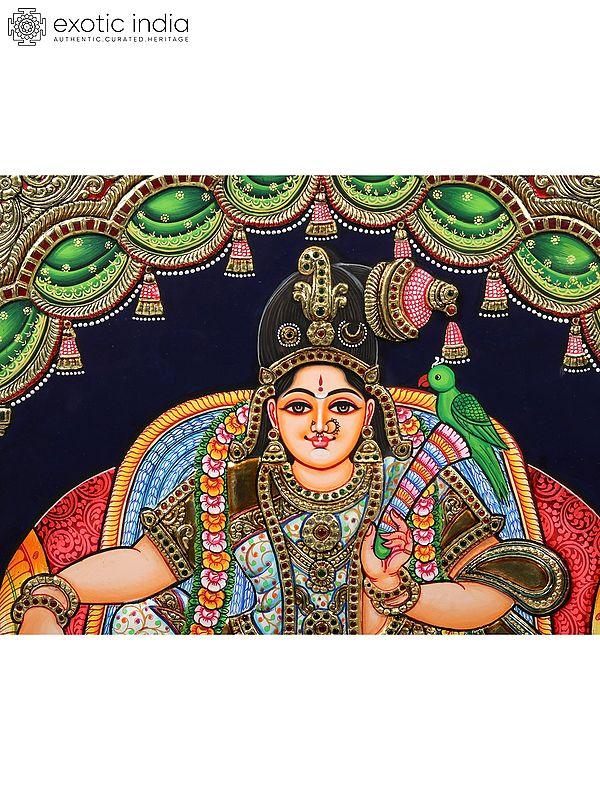 Exotic India Sitting Goddess Andal | Tanjore Painting With Frame 