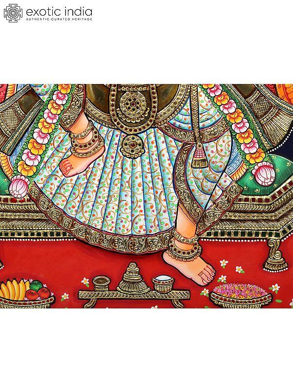 Exotic India Sitting Goddess Andal | Tanjore Painting With Frame 