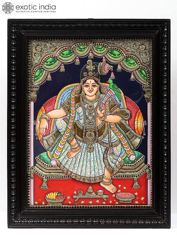 exotic india Sitting Goddess Andal | Tanjore Painting with Frame