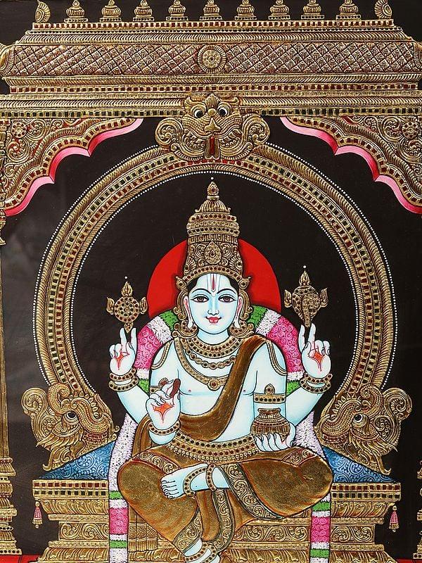 Exotic India Sitting Lord Dhanvantari Tanjore Painting | With Frame 