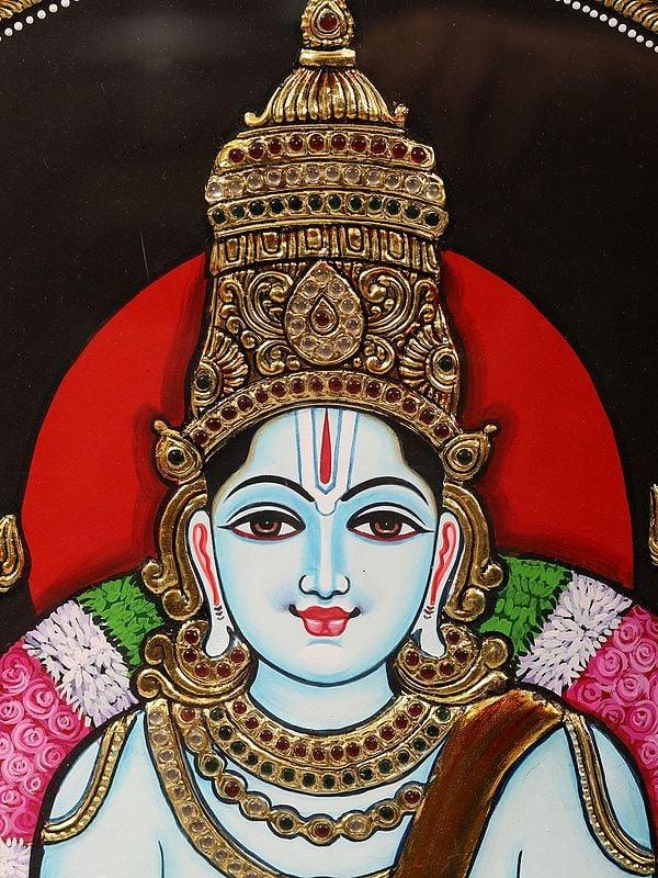 Exotic India Sitting Lord Dhanvantari Tanjore Painting | With Frame 
