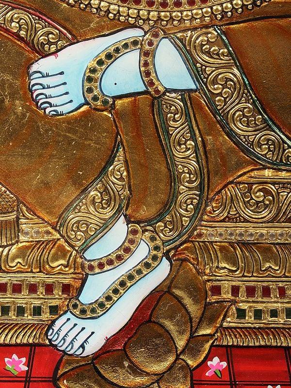 Exotic India Sitting Lord Dhanvantari Tanjore Painting | With Frame 