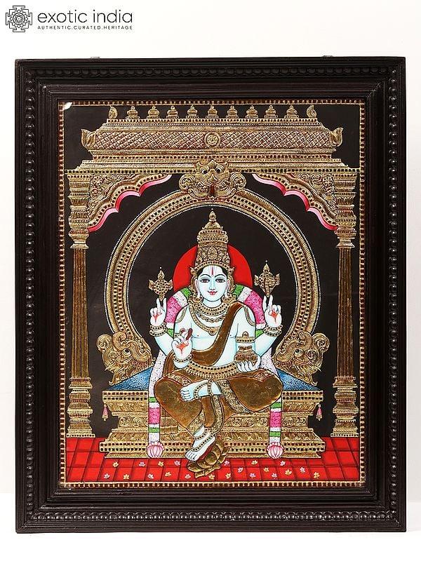 exotic india Sitting Lord Dhanvantari Tanjore Painting | With Frame 