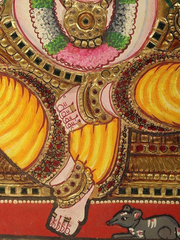 Exotic India Sitting Lord Ganapati Tanjore Painting | With Frame