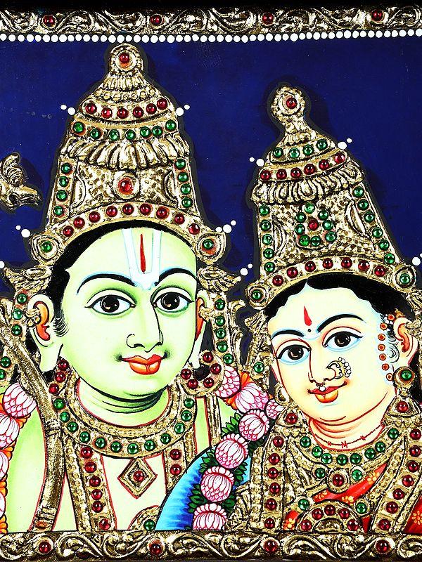 Exotic India Siya Ram | 24 Karat Gold Work | Framed Tanjore Painting