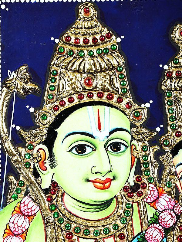 Exotic India Siya Ram | 24 Karat Gold Work | Framed Tanjore Painting