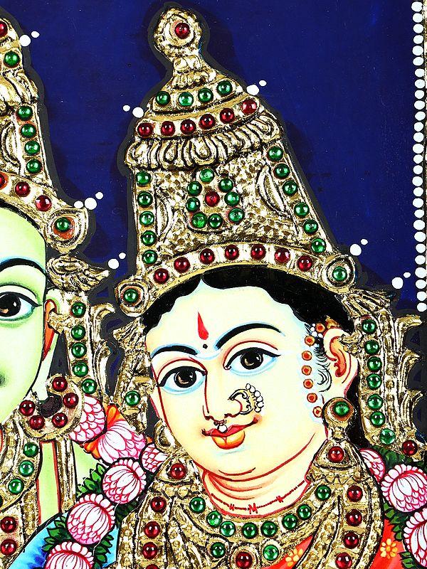Exotic India Siya Ram | 24 Karat Gold Work | Framed Tanjore Painting