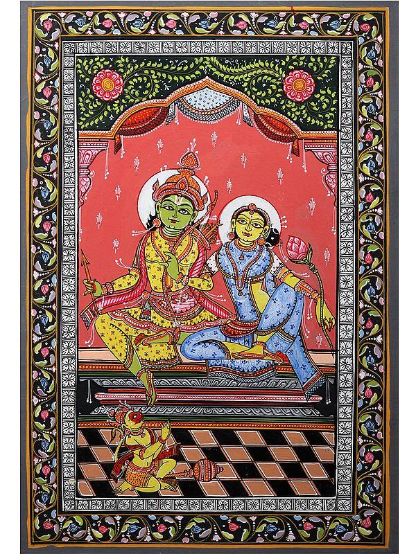 exotic india Siya - Ram with Bhakta Hanuman | Pattachitra Painting from Odisha 
