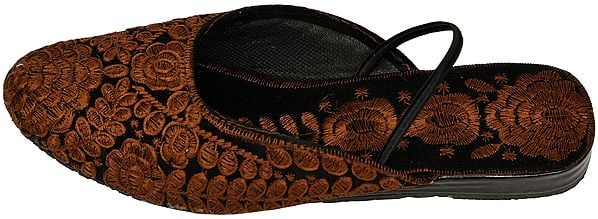 Exotic India Slip-on Sandals From Kashmir With Aari Floral-Embroidery