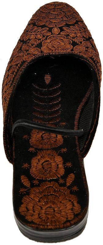 Exotic India Slip-on Sandals From Kashmir With Aari Floral-Embroidery