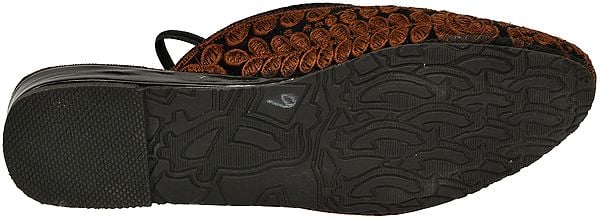 Exotic India Slip-on Sandals From Kashmir With Aari Floral-Embroidery