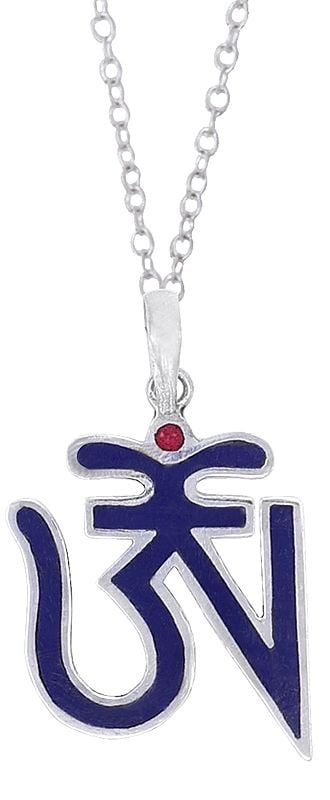 exotic india Small Blue Tibetan Om (AUM) Inlay Pendant from Nepal 