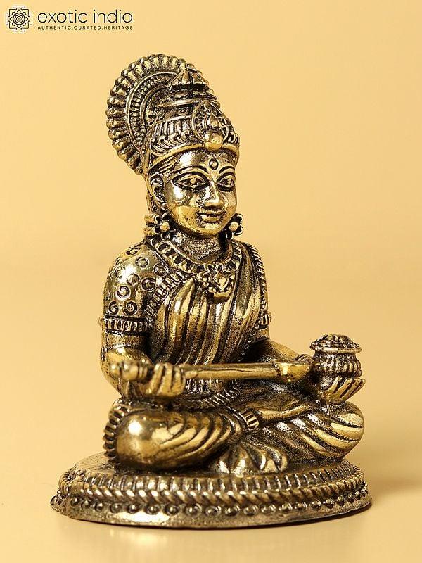 Exotic India Small Brass Superfine Statue Of Goddess Annapurna (Multiple Sizes) 