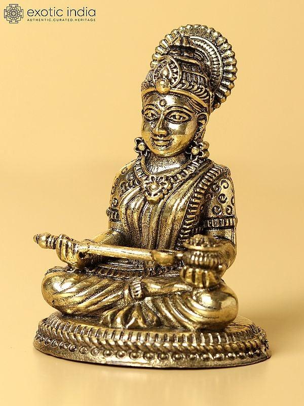 Exotic India Small Brass Superfine Statue Of Goddess Annapurna (Multiple Sizes) 