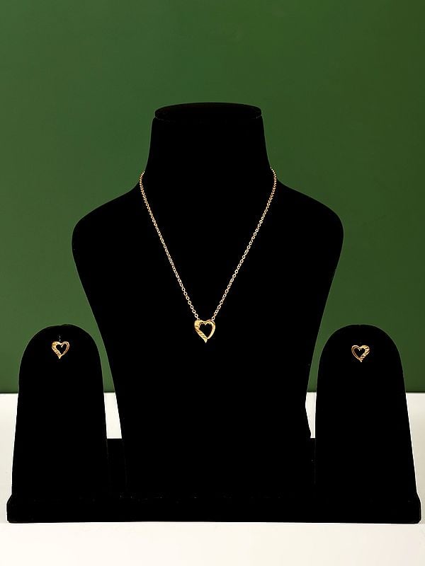 exotic india Small Heart Shape Pendant Necklace Earring Set
