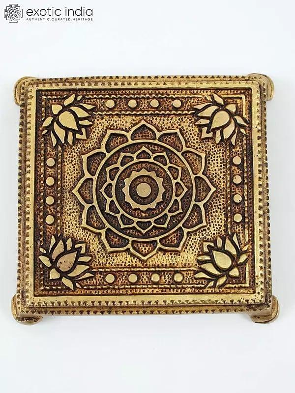 Exotic India Small Size Yantra Design Brass Puja Chowki/Pedestal 