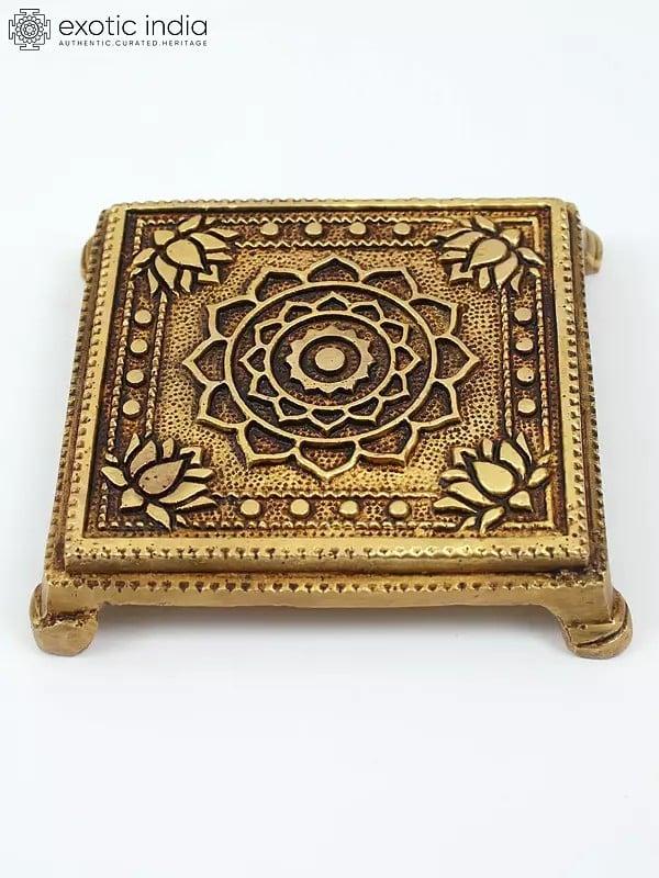 exotic india Small Size Yantra Design Brass Puja Chowki/Pedestal 