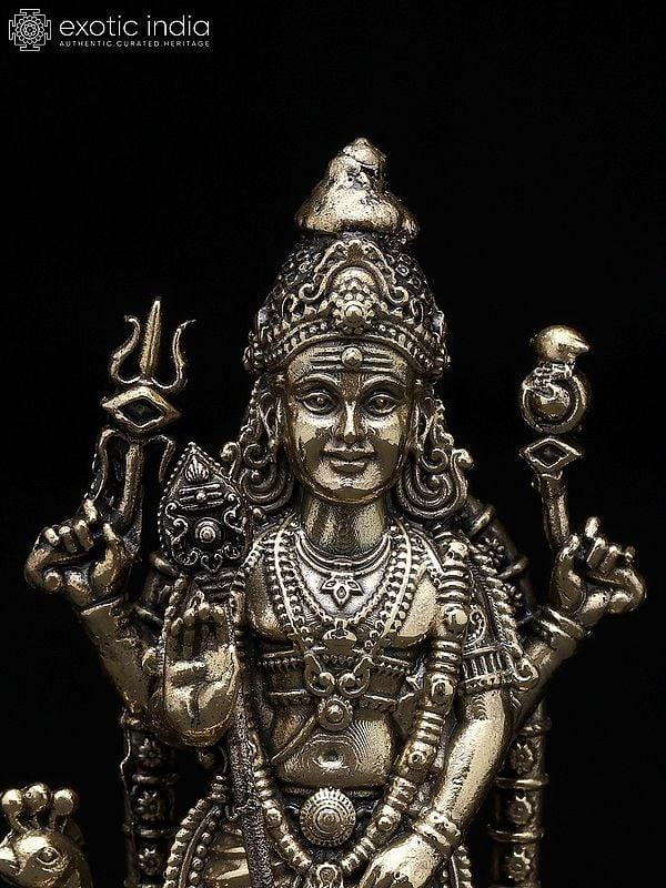 Exotic India Small Standing Superfine Lord Karttikeya (Murugan) With Peacock | Brass Statue 