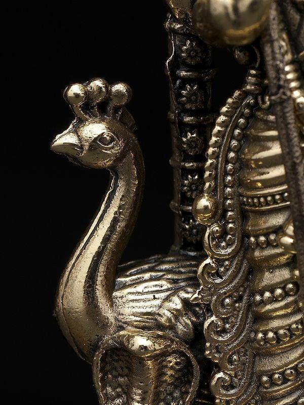 Exotic India Small Standing Superfine Lord Karttikeya (Murugan) With Peacock | Brass Statue 