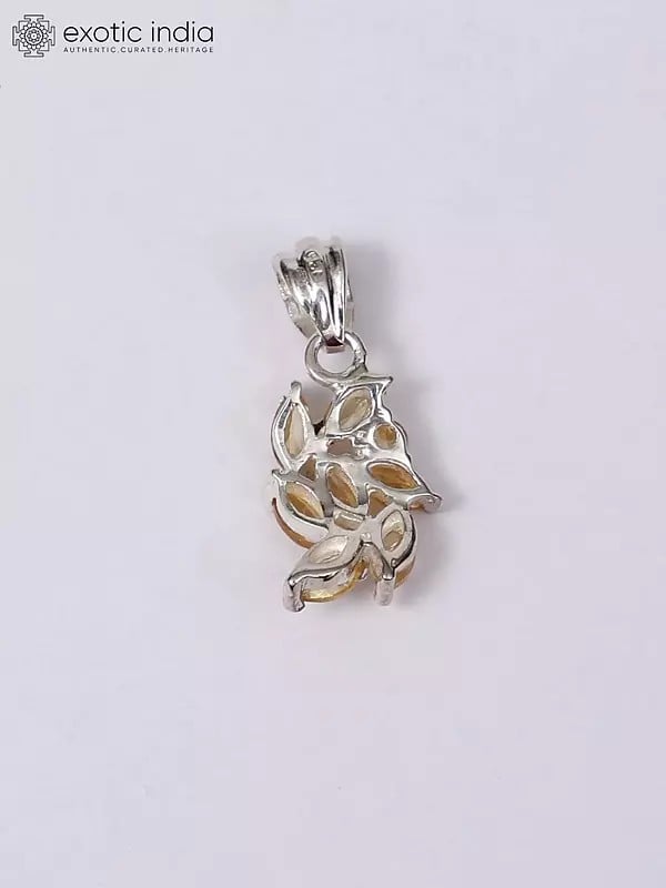 Exotic India Small Sterling Silver Pendant With Faceted Citrine
