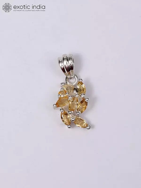 Exotic India Small Sterling Silver Pendant With Faceted Citrine