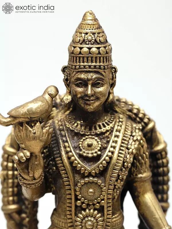 Exotic India Small Superfine Goddess Meenakshi With Lotus And Parrot – Symbol Of Wisdom & Grace | Ideal For Puja 
