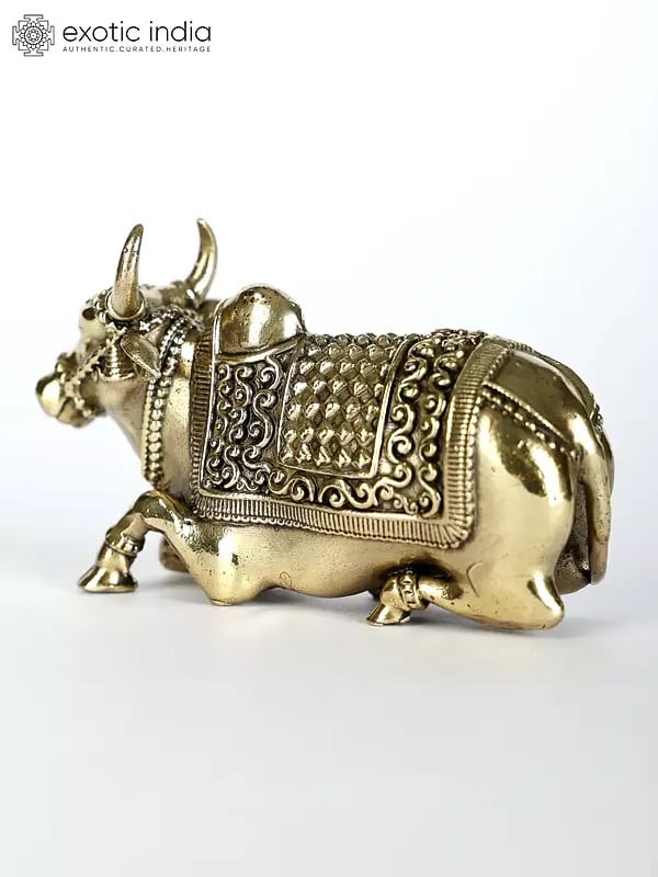 Exotic India Small Superfine Nandi Brass Statue - Vahana Of Lord Shiva (Multiple Sizes) 
