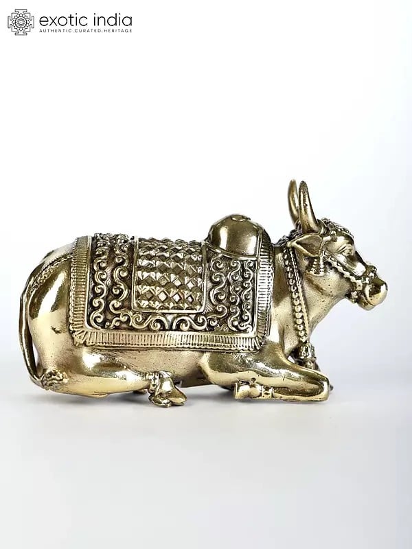 Exotic India Small Superfine Nandi Brass Statue - Vahana Of Lord Shiva (Multiple Sizes) 