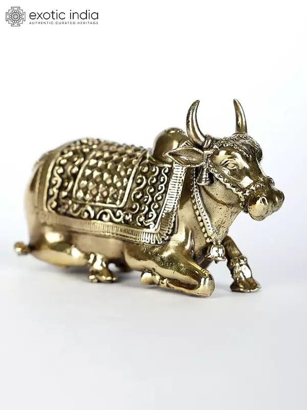 Exotic India Small Superfine Nandi Brass Statue - Vahana Of Lord Shiva (Multiple Sizes) 