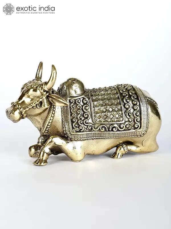 exotic india Small Superfine Nandi Brass Statue - Vahana of Lord Shiva (Multiple Sizes) 