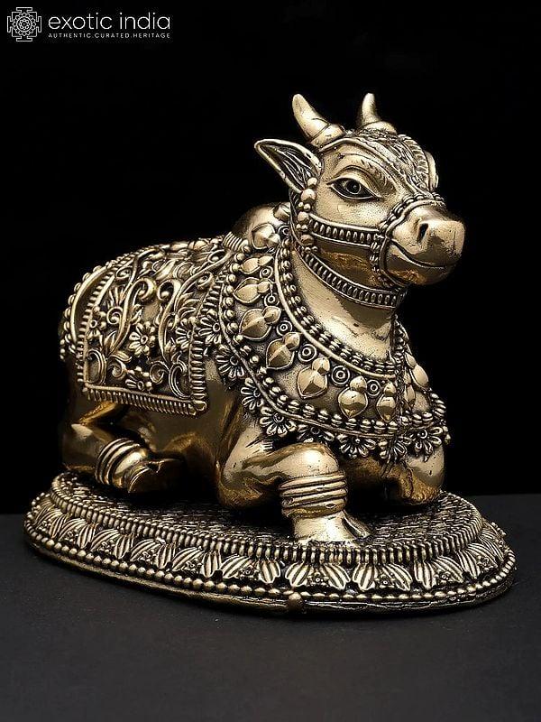 Exotic India Small Superfine Nandi - Vahana Of Lord Shiva | Brass Statue 