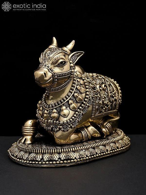 Exotic India Small Superfine Nandi - Vahana Of Lord Shiva | Brass Statue 