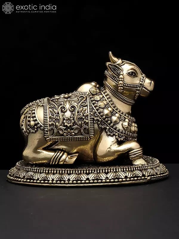exotic india Small Superfine Nandi - Vahana of Lord Shiva | Brass Statue 