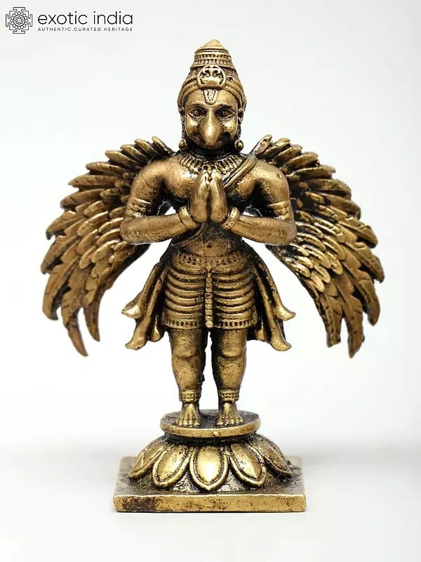 Exotic India Small Superfine Pair Of Lord Hanuman And Garuda Standing In Namaskar Gesture | Ideal For Puja 