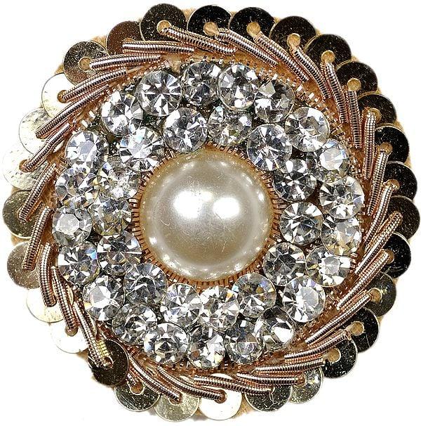 exotic india Small Zardozi Chakra Patch with Faux Pearl 