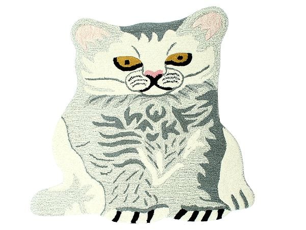 exotic india Snow-White Cat Yogic Asana Mat from Mirzapur 